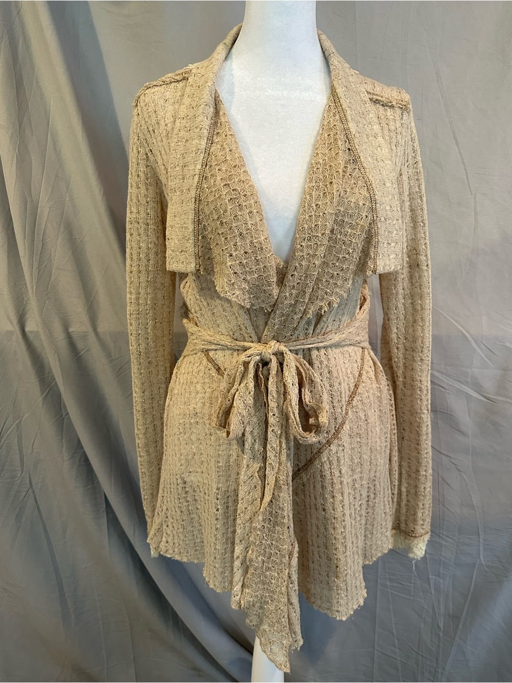 Nick & Mo Beige Textured Tie-Waist Cardigan